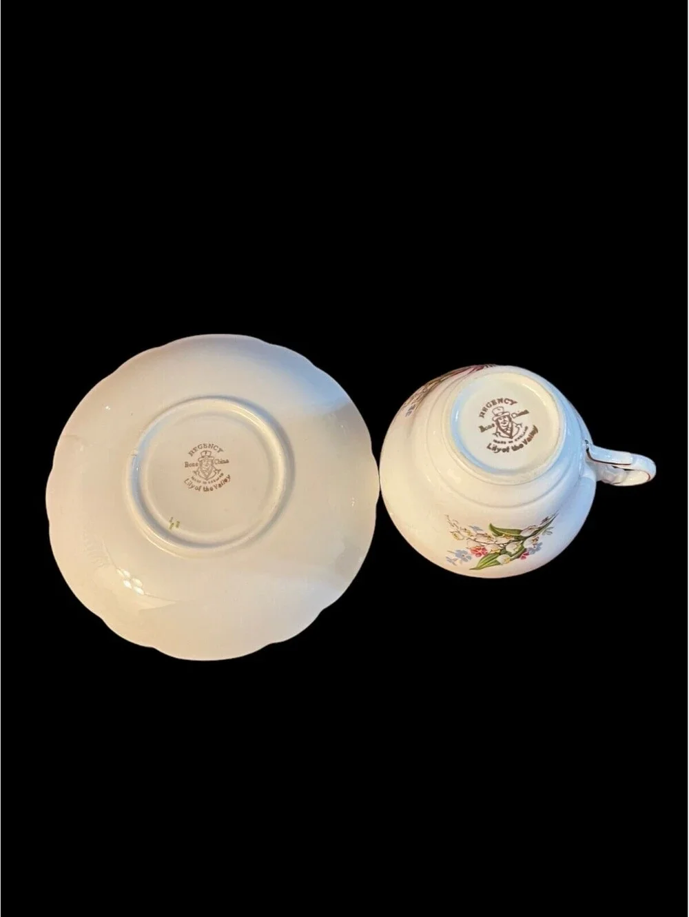 VTG Regency English Bone China Lily of Valley Floral Tea Cup & Saucer Gold Trim